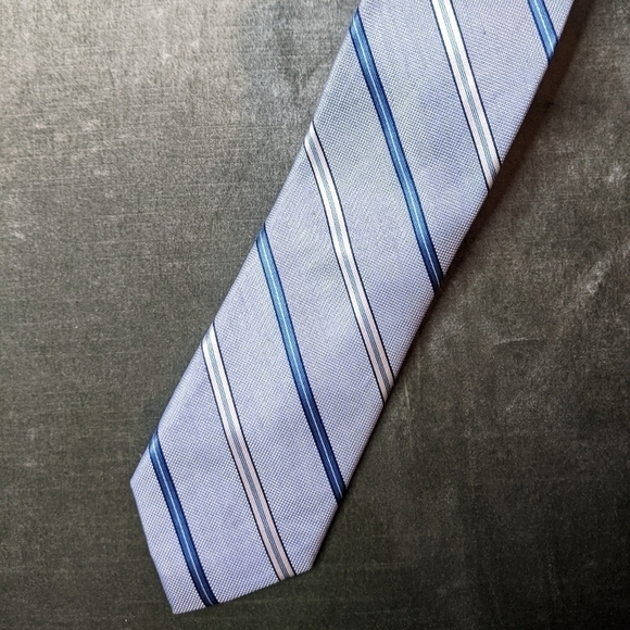 𝅺JOSEPH Abboud Silk and Linen Blue Striped Tie - Picture 1 of 5